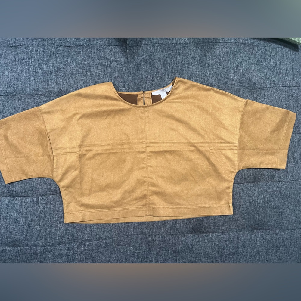 Cognac color suede material crop top